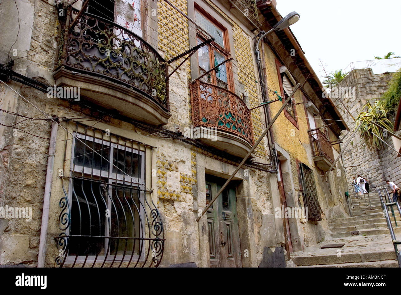 View of Ribeira district with step stair Porto Portugal Stock Photo