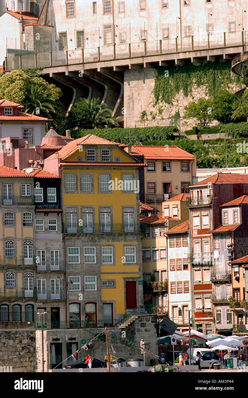 View of Ribeira district and Douro river Porto Portugal Stock Photo