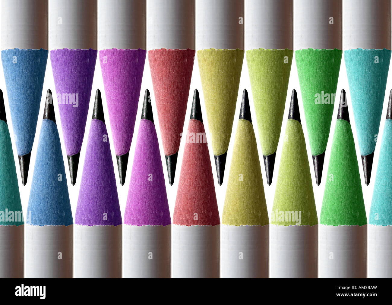 Pencils with colored wood Stock Photo