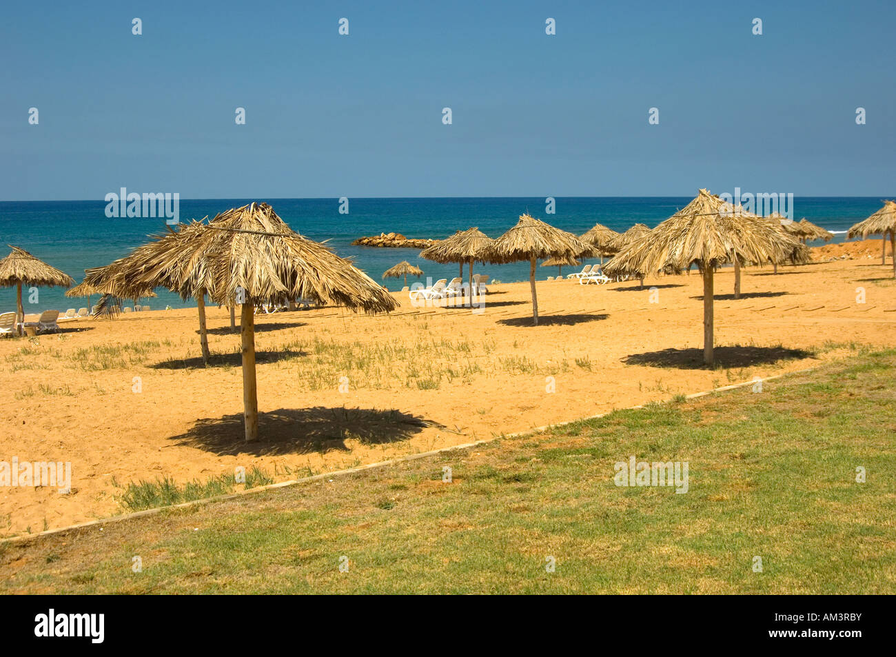 Umbrellas by the beach Lebanon Middle East Asia Stock Photo Alamy