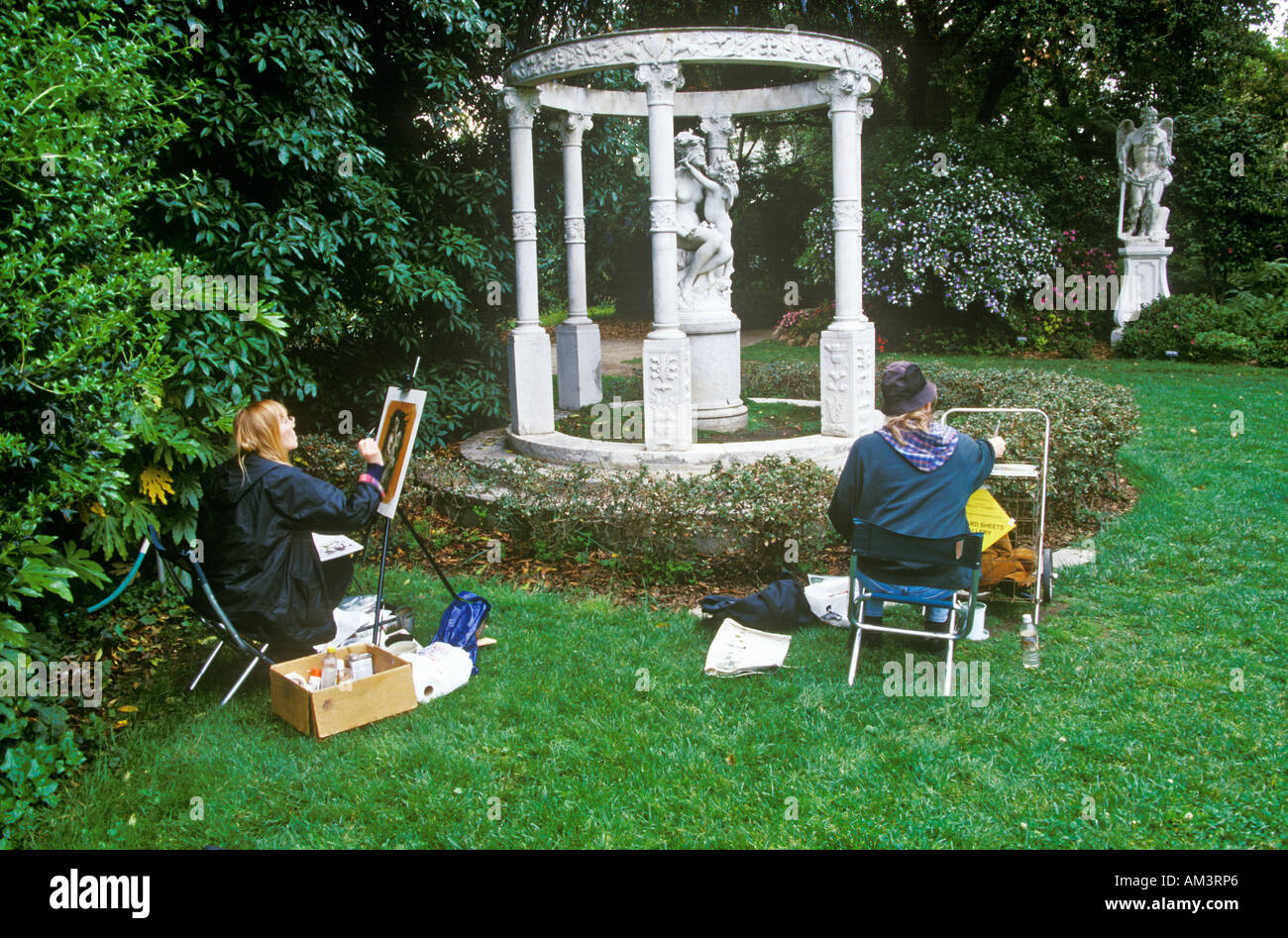 Artists painting Gazebo with statuary Huntington Library and Gardens Pasadena Stock Photo