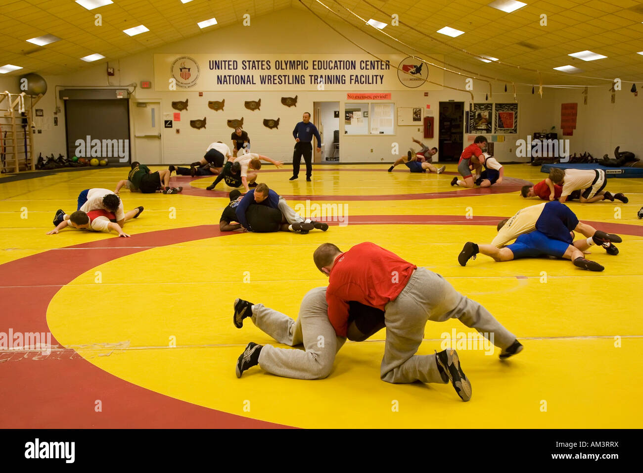 Greco-Roman wrestlers train for the Olympics at the US Olympic Education Center Stock Photo