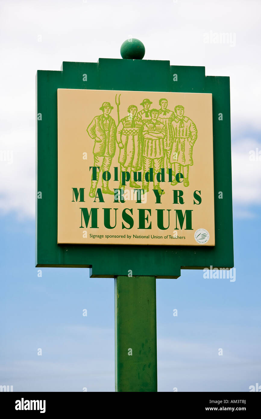 Tolpuddle Martyrs Museum sign, Tolpuddle, Dorset, UK Stock Photo