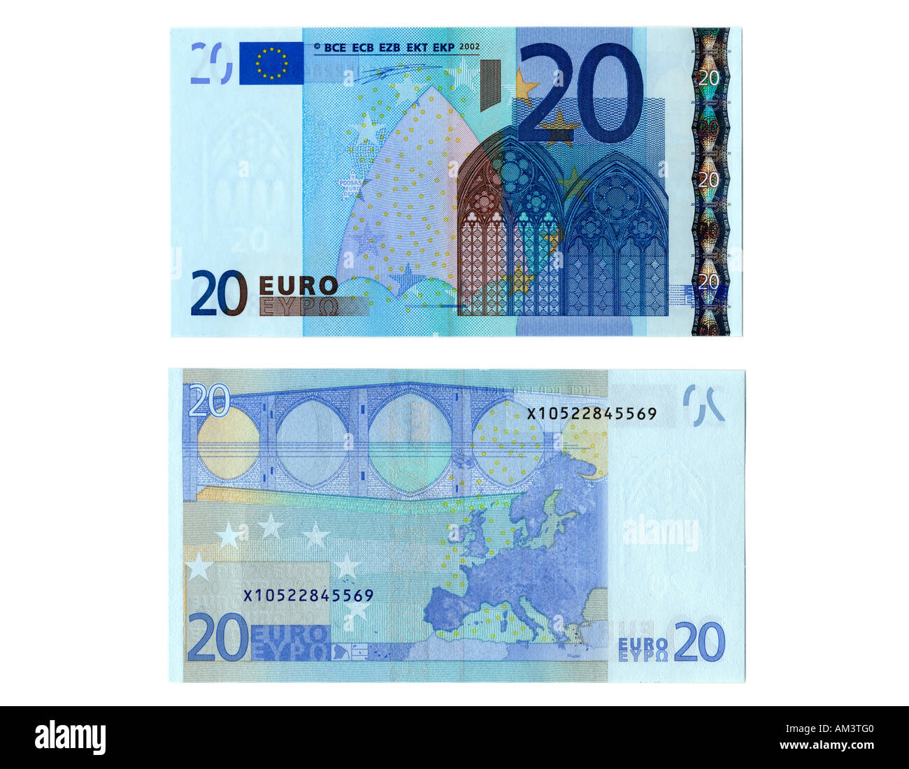Front and back side of the Twenty Euro bank note Stock Photo