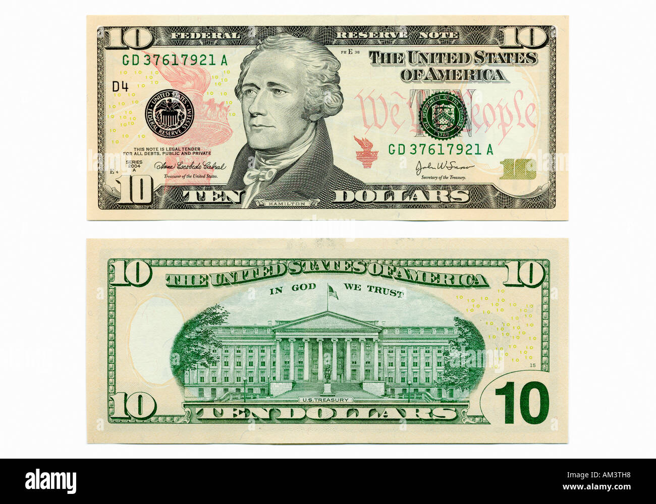 Front And Back Side Of The New Ten Dollar Bill Stock Photo 8651031 Alamy