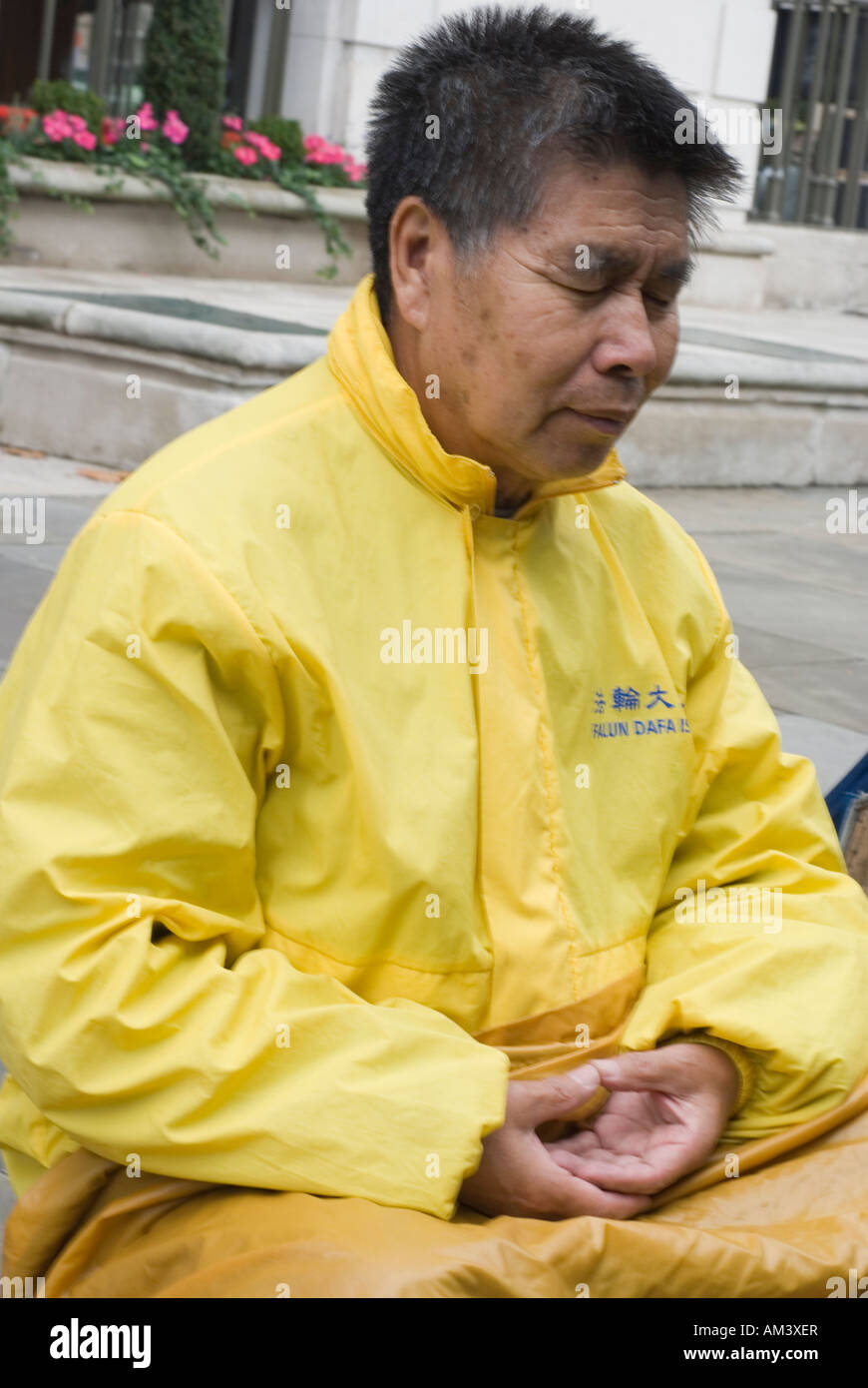 Lonely demonstrator outside Chinese embassy in London Stock Photo