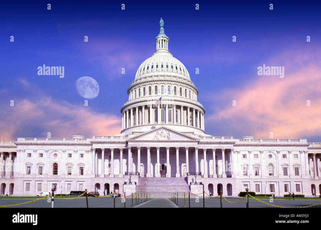 U S Capitol building at dusk with full moon Stock Photo