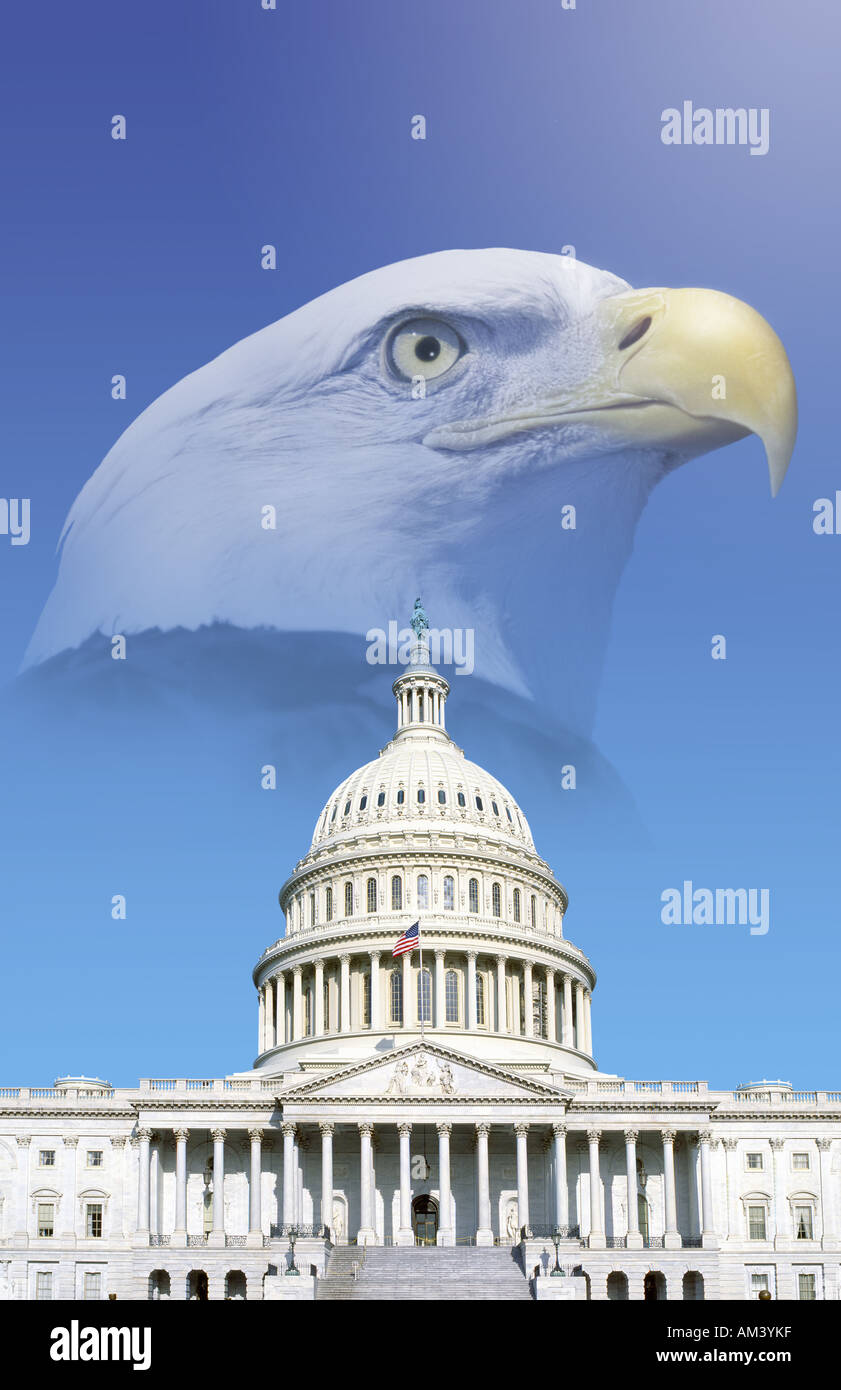 Digital composite U S Capitol with American eagle Stock Photo