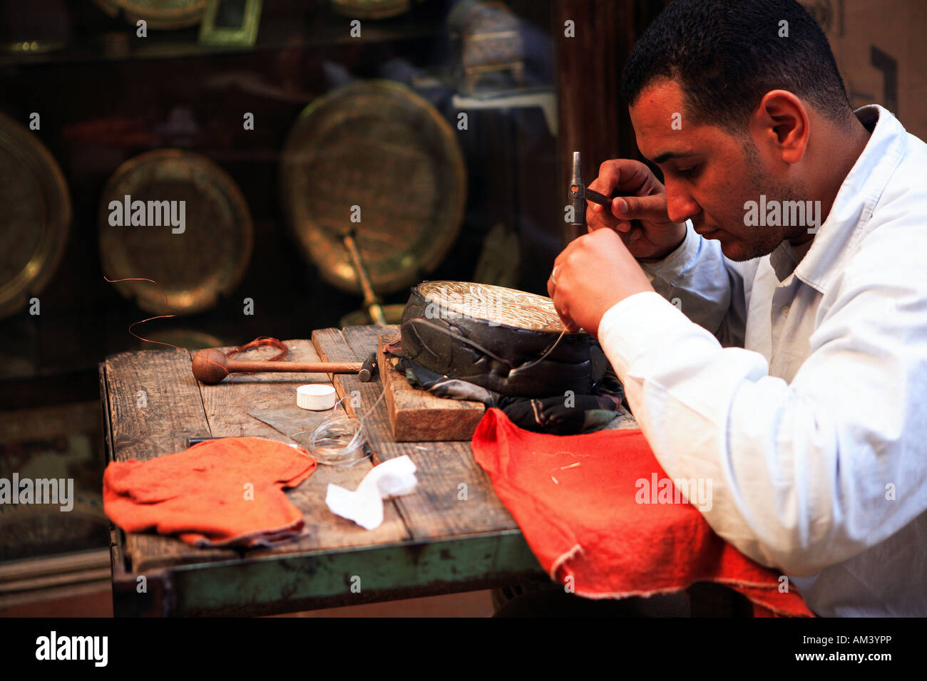 Egypt, Cairo, Khan El Khalili Souks, craftsman Stock Photo