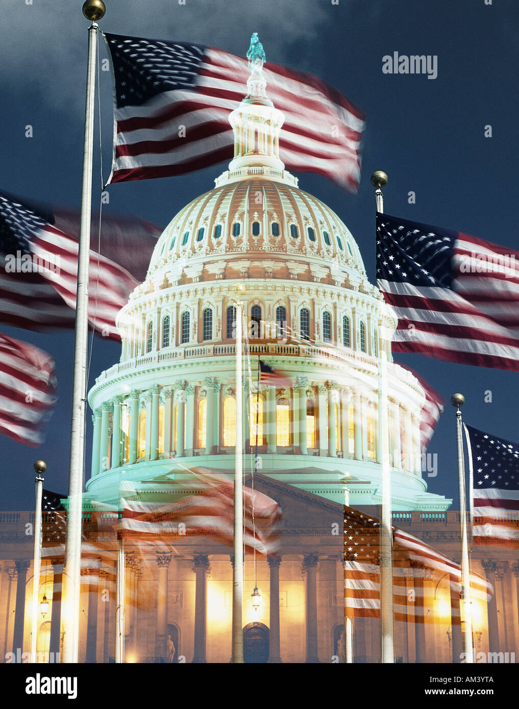 Digital composite U S Capitol with American flag Stock Photo