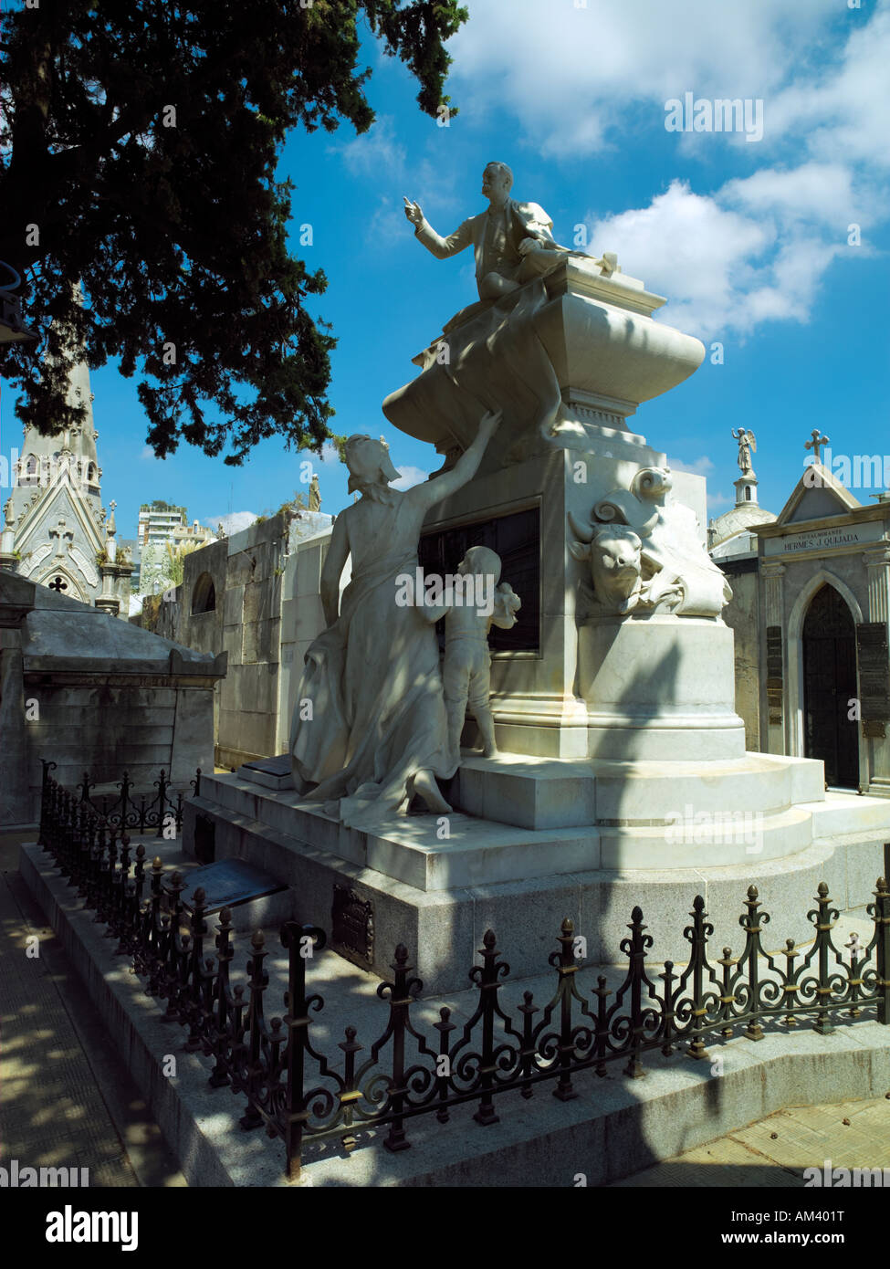 Elaborate statuary decorating a family tomb in Recoleta Cemetery, Buenos Aires Stock Photo