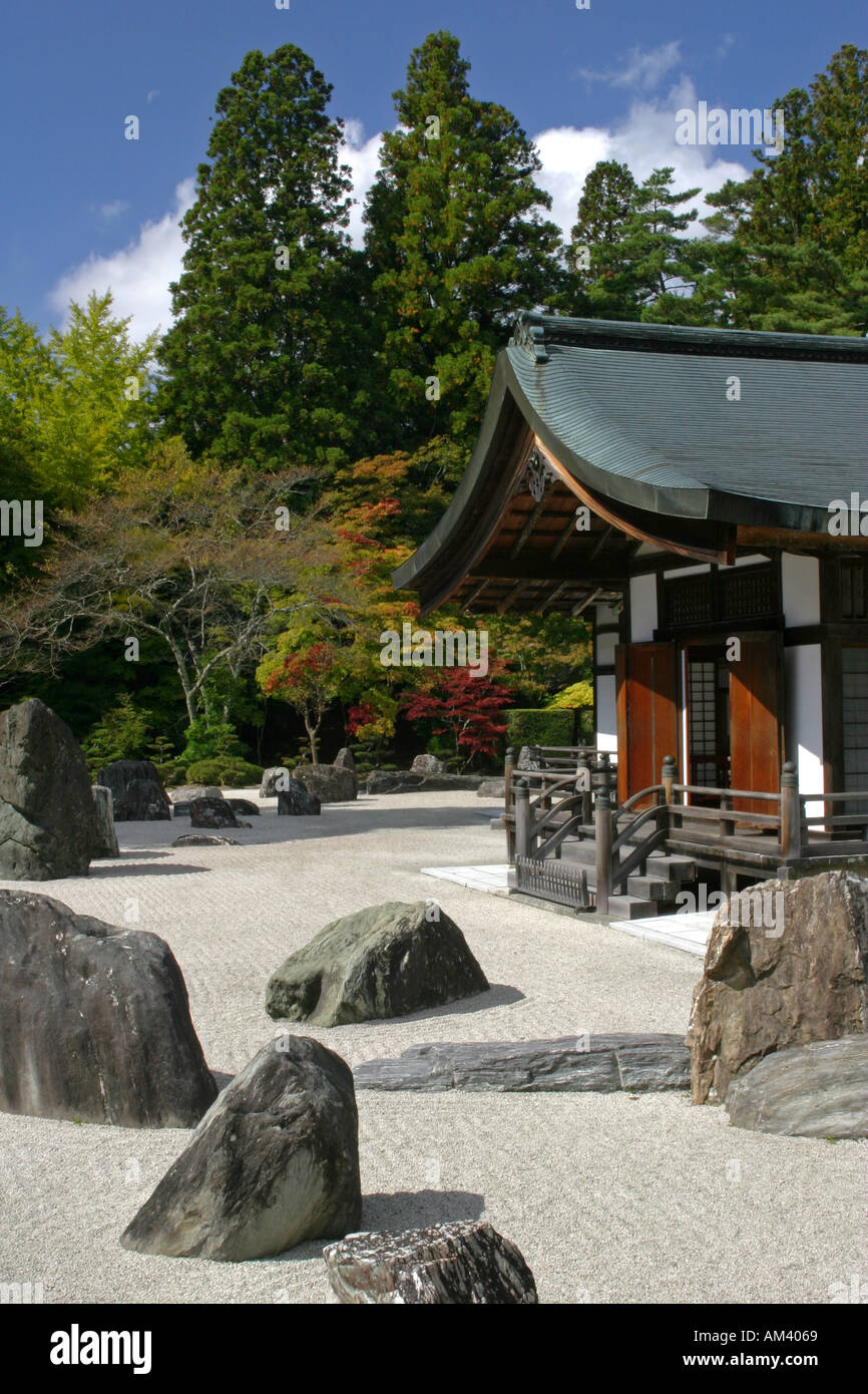 Iconic Japanese temple with silver Zen garden at Koyasan in Wakayama prefecture Kansai Japan Asia Stock Photo