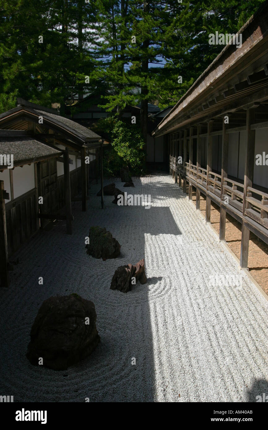 Traditional Asian stone zen garden at a temple in Koyasan village Wakayama prefecture Kansai region Japan Asia Stock Photo