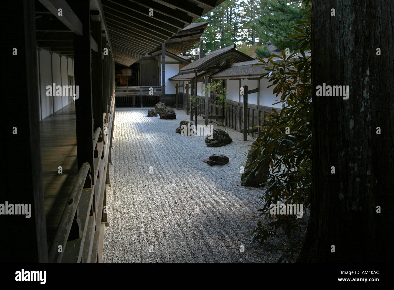 Classic iconic Zen garden at a temple in Koyasan village Wakayama prefecture Kansai Japan Asia Stock Photo