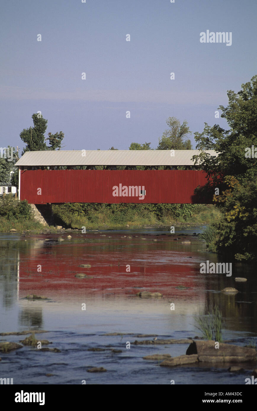 Covered Bridge in Eastern Townships Notre Dame de Stanbridge Stock Photo