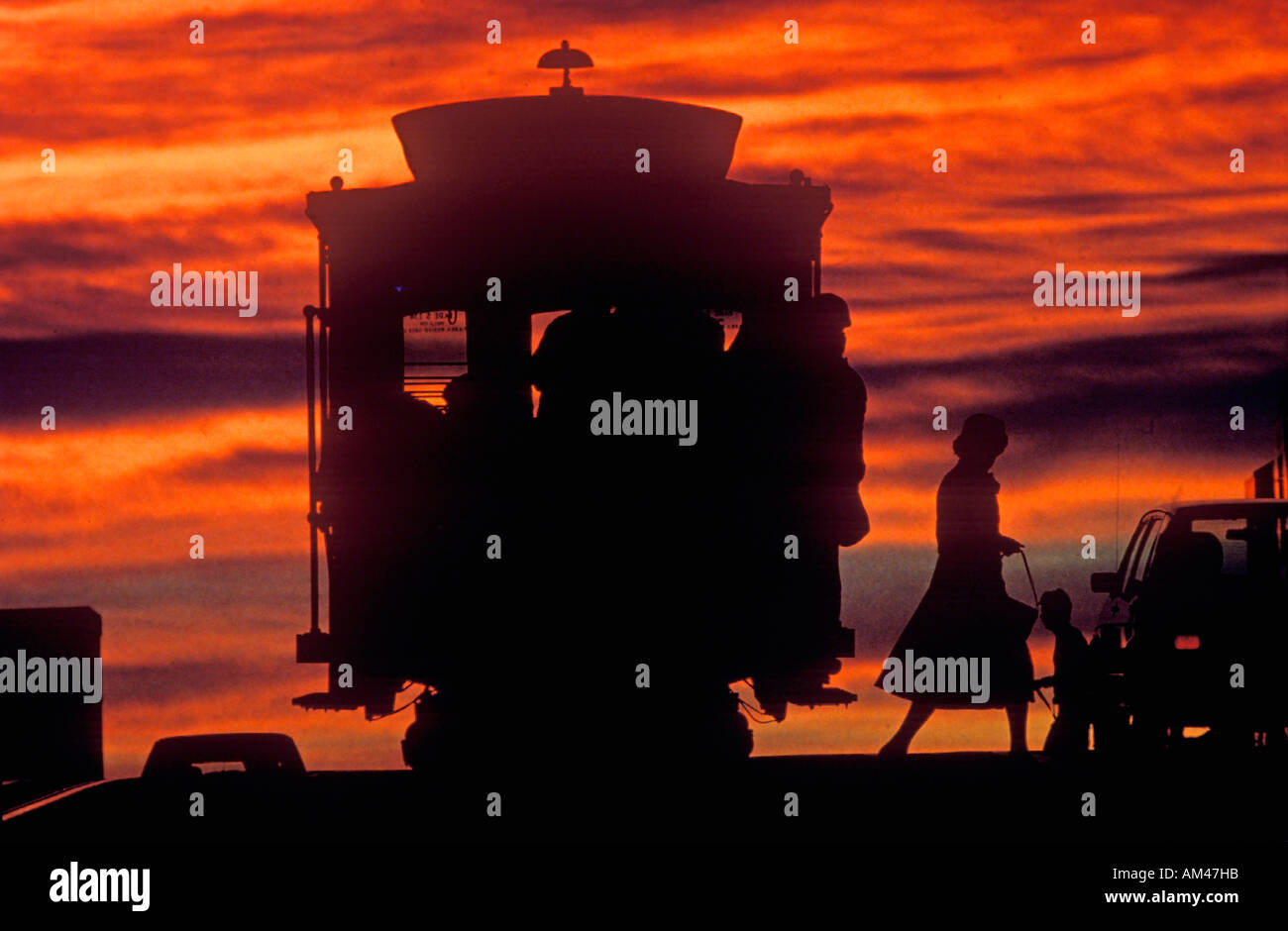 Special Effects Sunset on one of San Francisco s famous cable cars San Francisco California Stock Photo