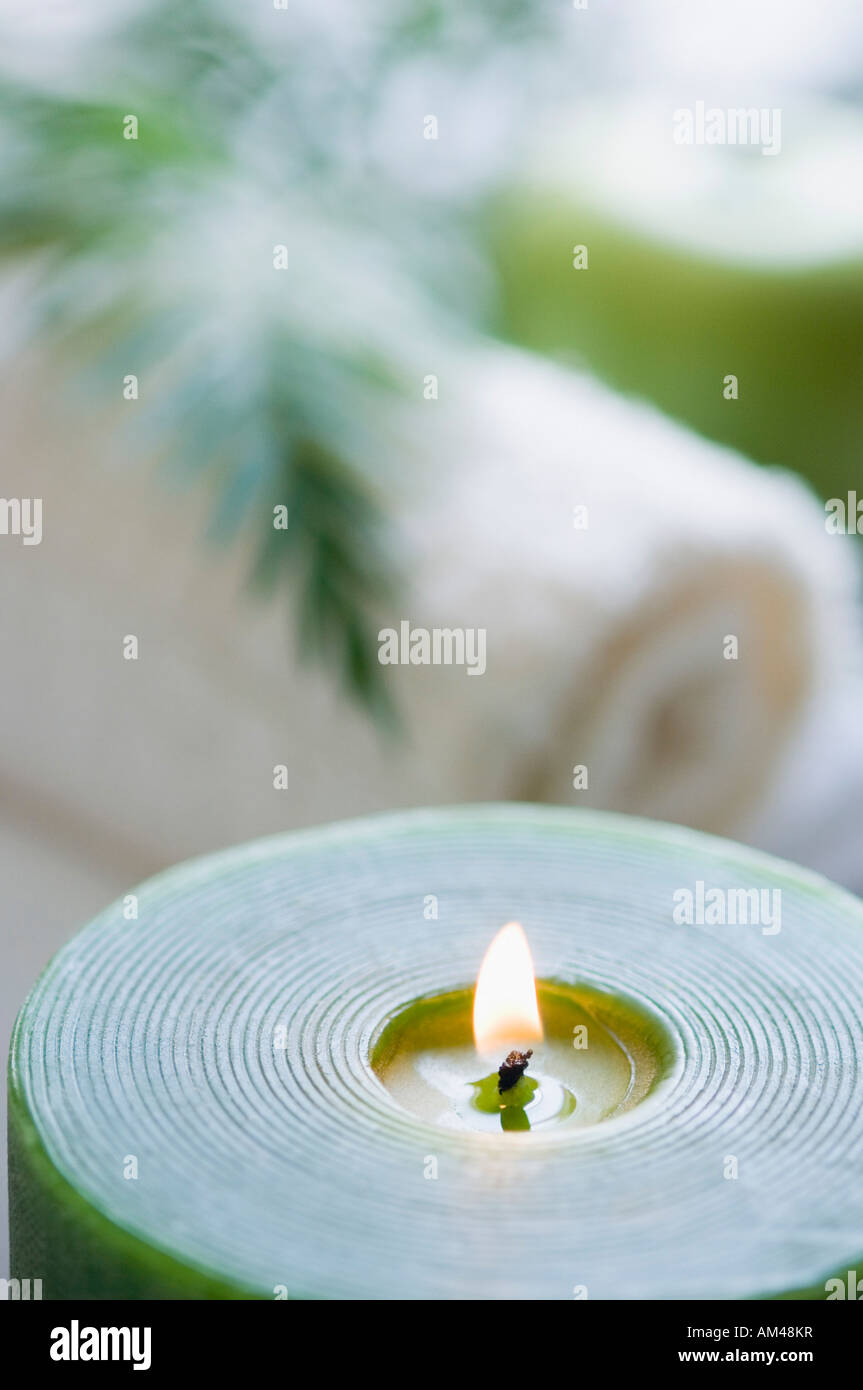 Closeup of an aromatherapy candle burning Stock Photo Alamy