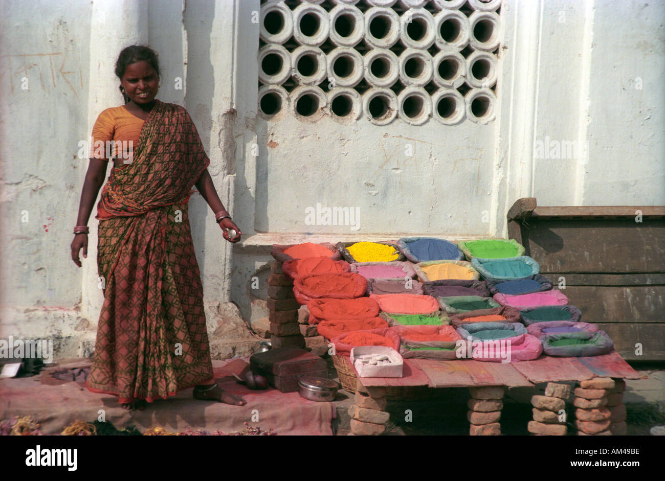 Lady selling colour dyes in Kathmandu Nepal Stock Photo Alamy