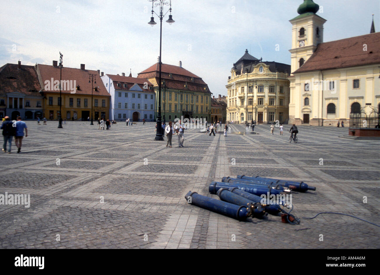 Romania, Transylvania, Sibiu, Piata Mare with Brukenthal National