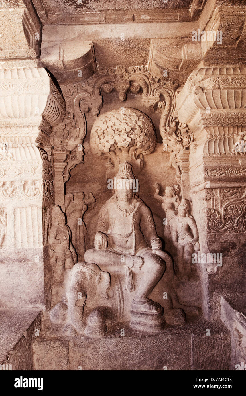 Statue of Yakshini Guardian carved in a cave, Ellora, Aurangabad, Maharashtra, India Stock Photo