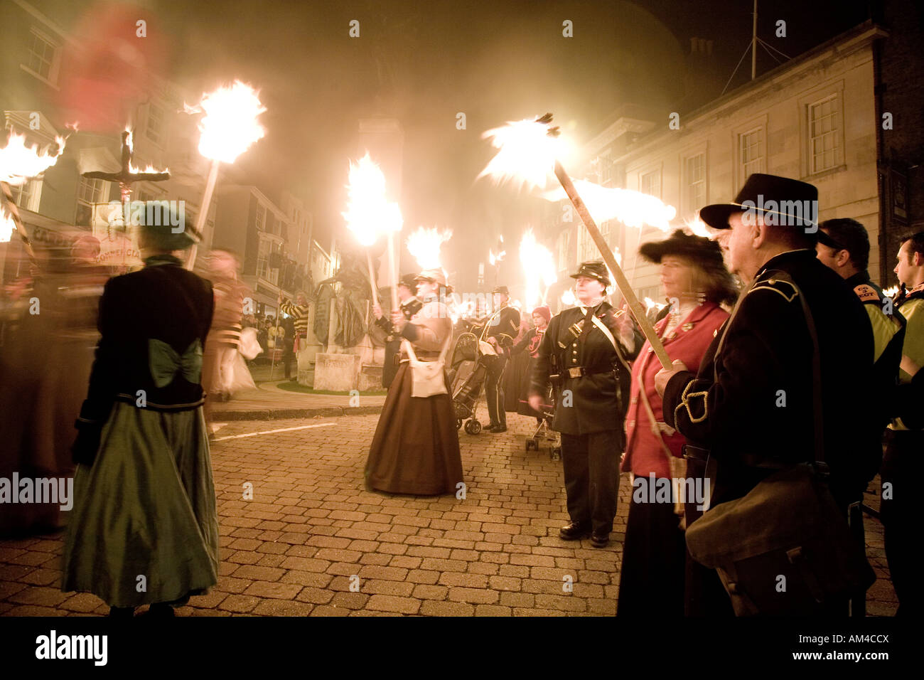 Torchlight procession At The Lewes Fire Festival Sussex UK Europe Stock Photo