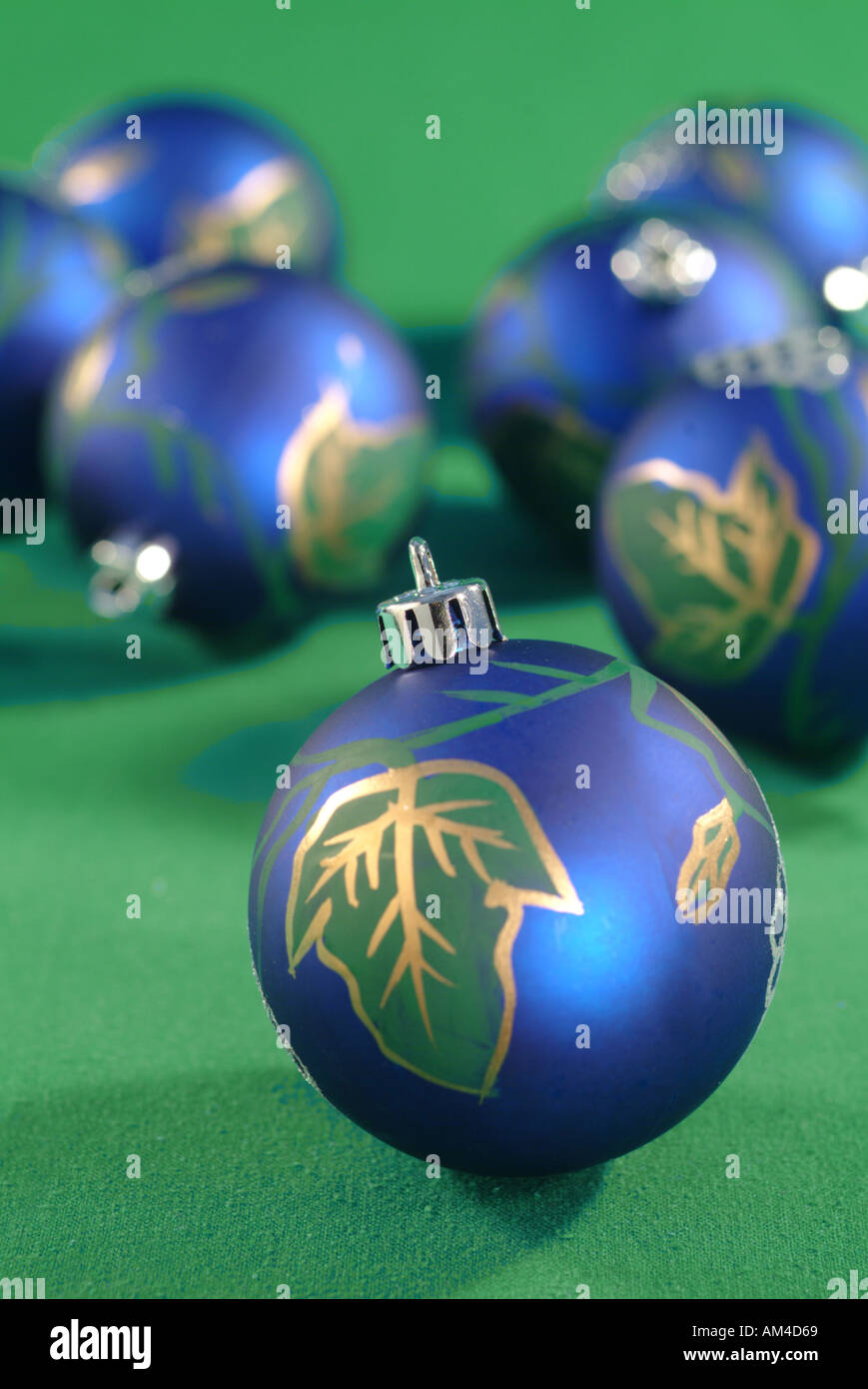 blue painted Christmas ornaments Stock Photo