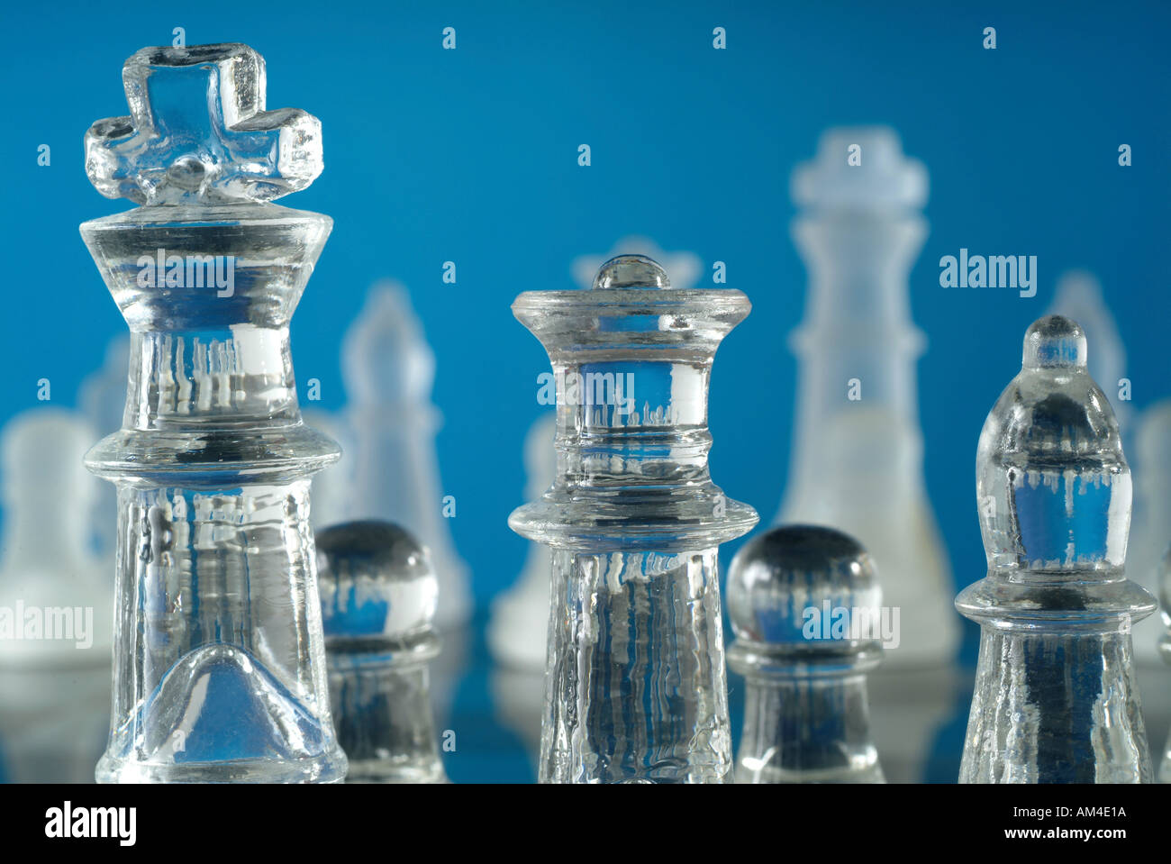 A glass chess set close up Stock Photo