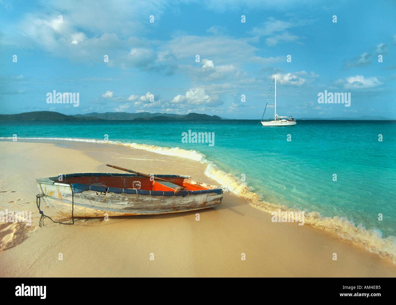 dingy on Caribbean island beach Stock Photo Alamy