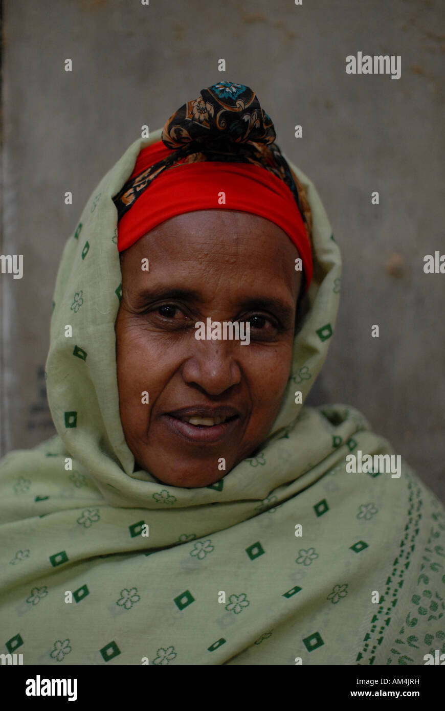 Ethiopian Muslim woman who works at the central coffee warehouse, Addis Ababa, Ethiopia Stock Photo