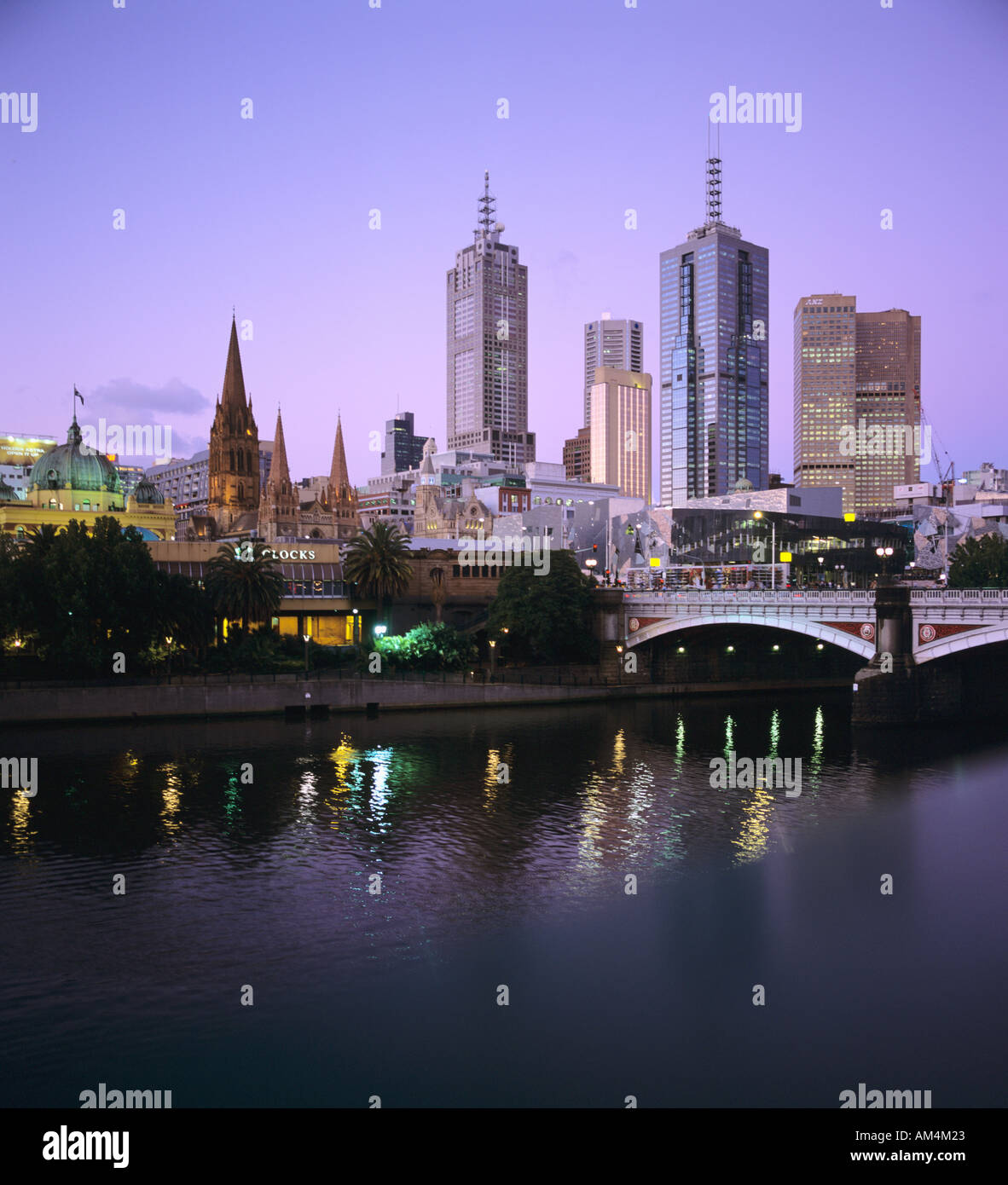 Princess Bridge over Yarra River, Melbourne. Stock Photo