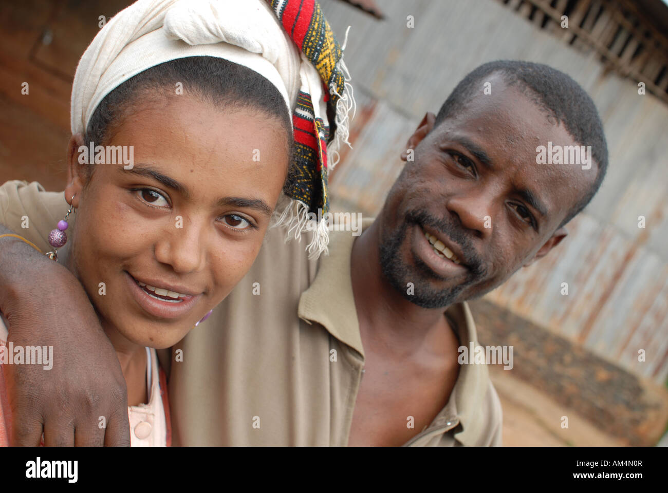 Portrait of Ethiopian husband and wife coffee farmers, Choche village, Ethiopia Stock Photo
