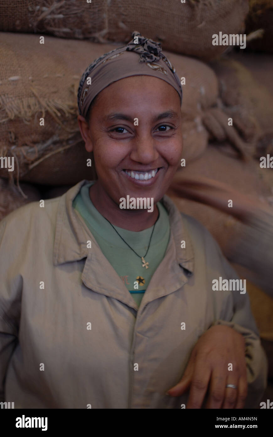 Portrait of an Ethiopian woman who works in the coffee industry in Addis Ababa, Ethiopia Stock Photo