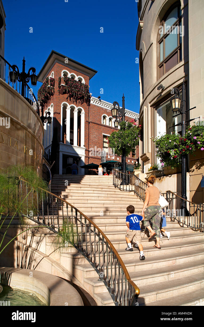 United States, California, Los Angeles, Beverly Hills, Rodeo Drive, stairs towards the luxury boutiques Stock Photo