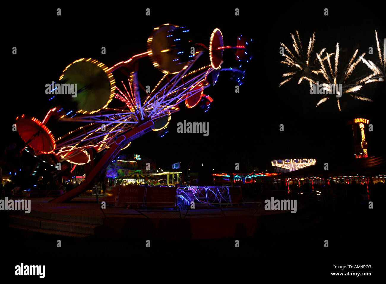 Fairground Ride Fireworks Bonfire Night Epsom Surrey England Stock