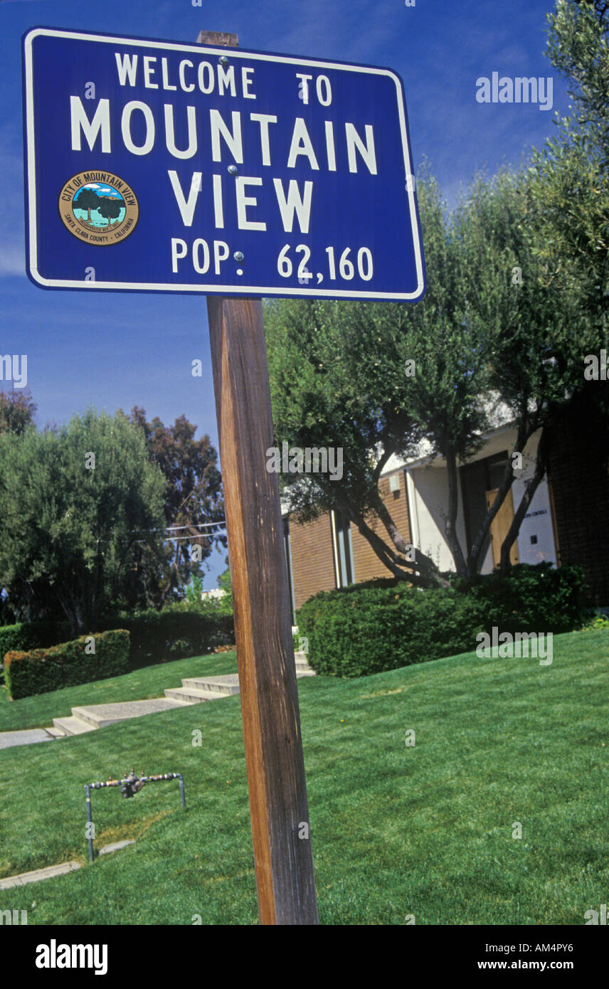 Welcome to Mountain View sign Mountain View Silicon Valley California Stock Photo