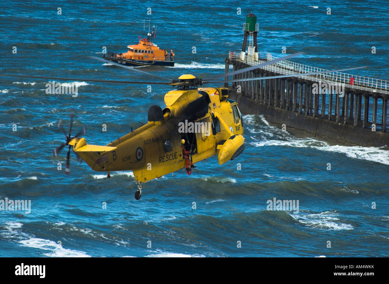 RAF Sea King Helicopter On a Training Exercise in Whitby North Yorkshire England Stock Photo