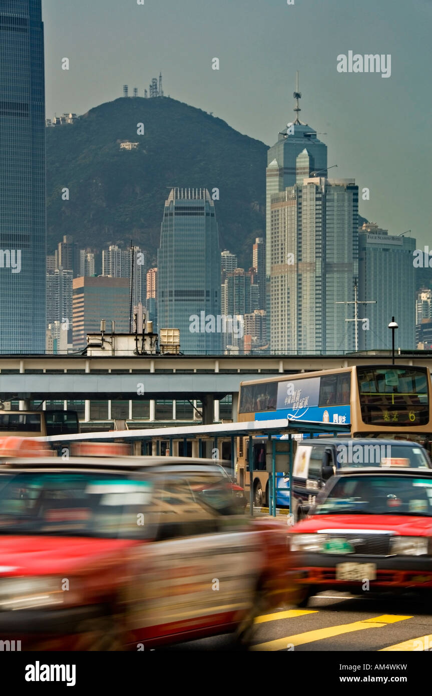 Hong Kong Taxis Rushing By in Kowloon, Hong Kong, China, Asia Stock Photo