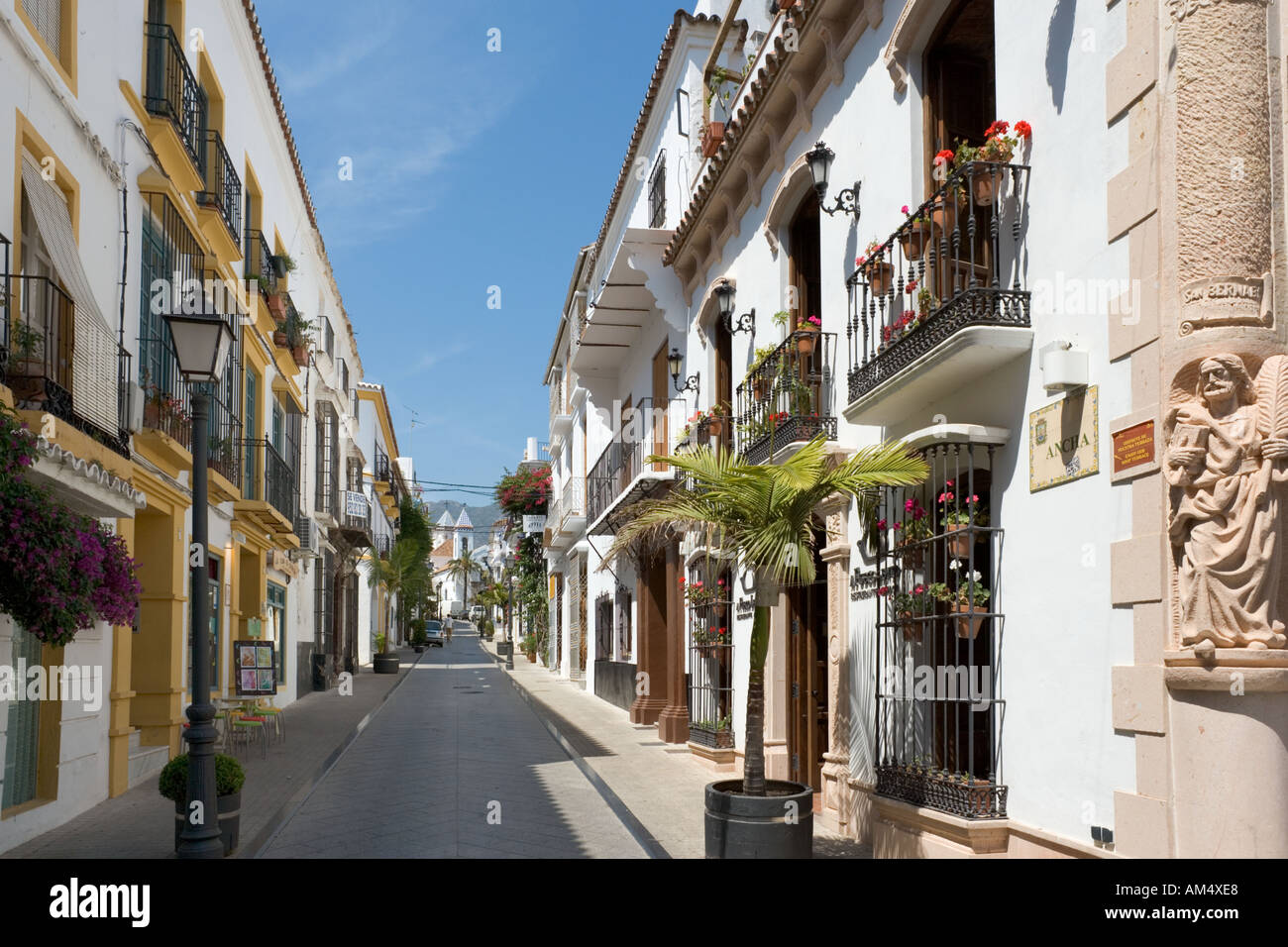 Typical Street in the Old Town (Casco Antiguo), Marbella, Costa del Sol, Andalucia, Spain Stock Photo