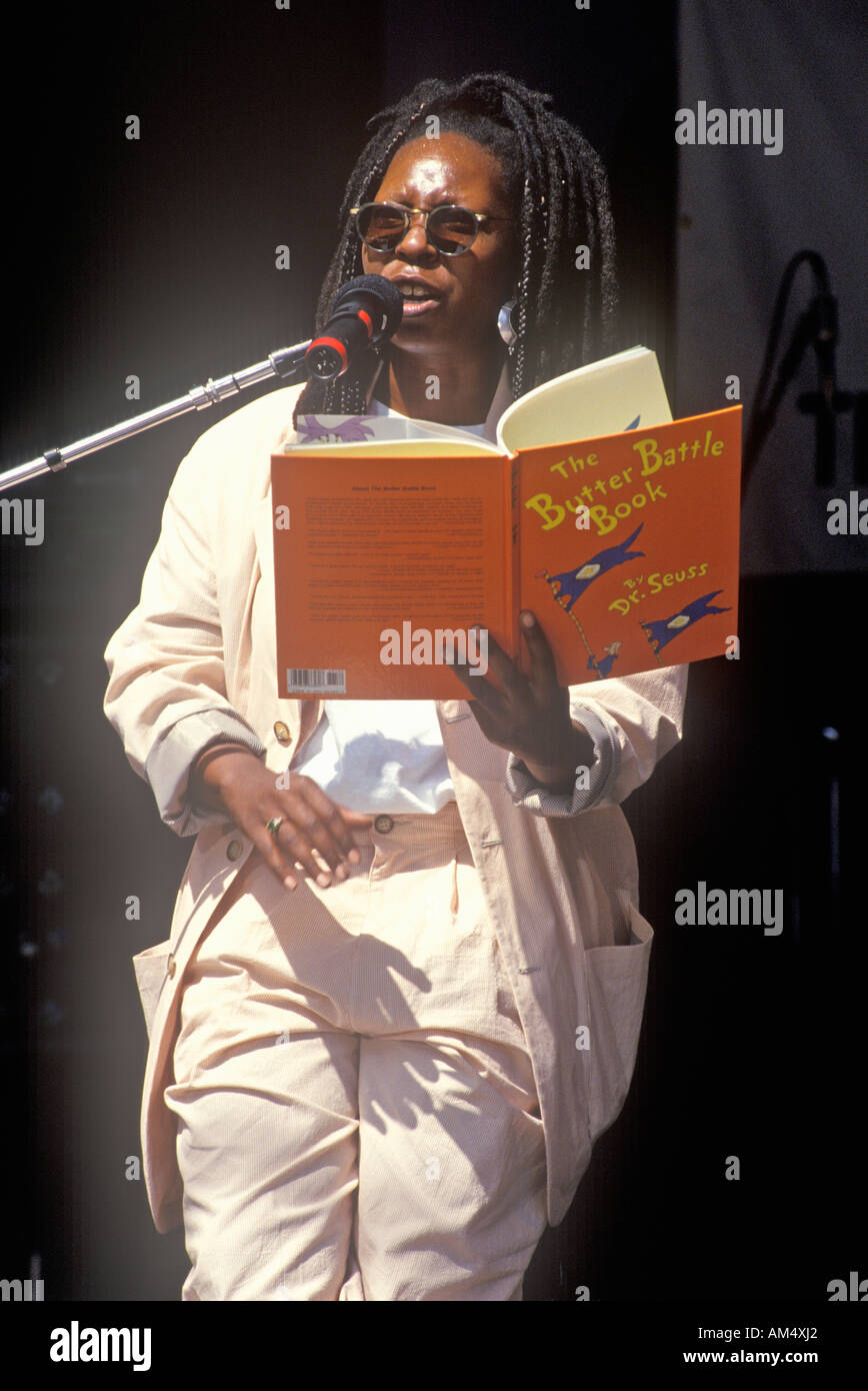 Whoopi Goldberg reads Dr Seuss to kids at the Rainforest Benefit Greek Theater Los Angeles California Stock Photo