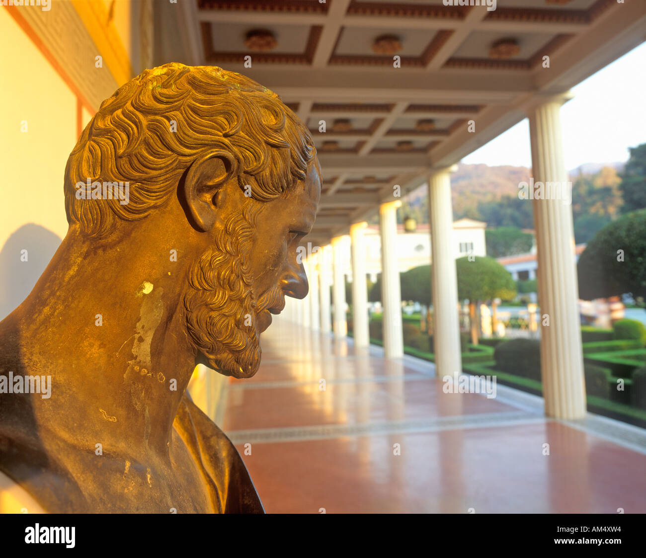 Sunset on the Main Peristyle Garden of the J Paul Getty Museum Los Angeles California Stock Photo