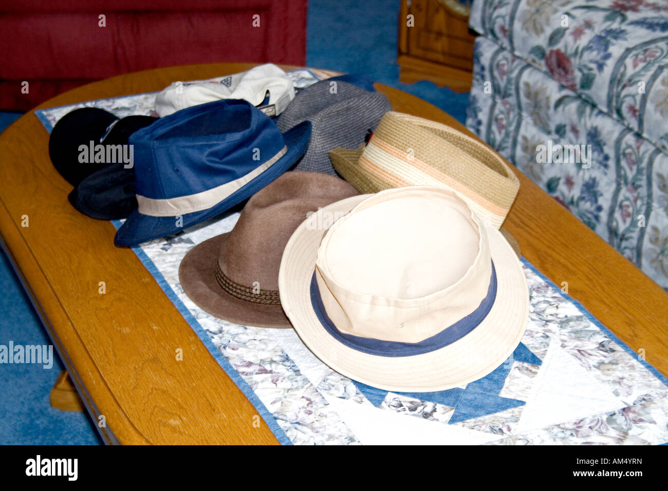 Hats on a table hi res stock photography and images Alamy