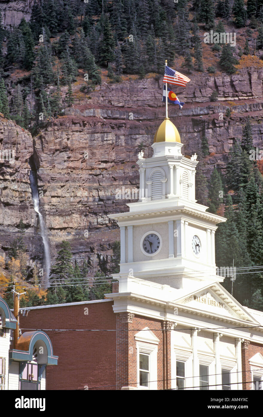 Little Switzerland Walsh Library and Waterfall Ouray Colorado Stock