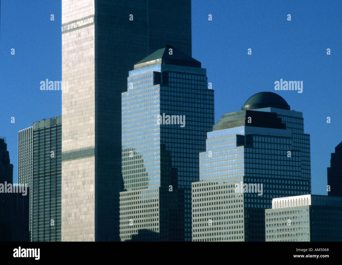 New York City Buildings an the Twin Towers at ground zero before 9/11 Stock Photo
