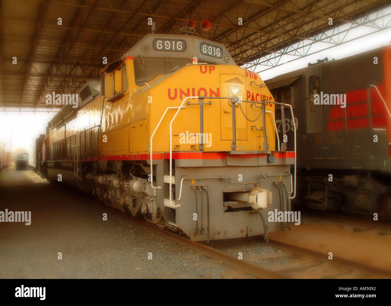 old Union Pacific diesel train engine Stock Photo Alamy