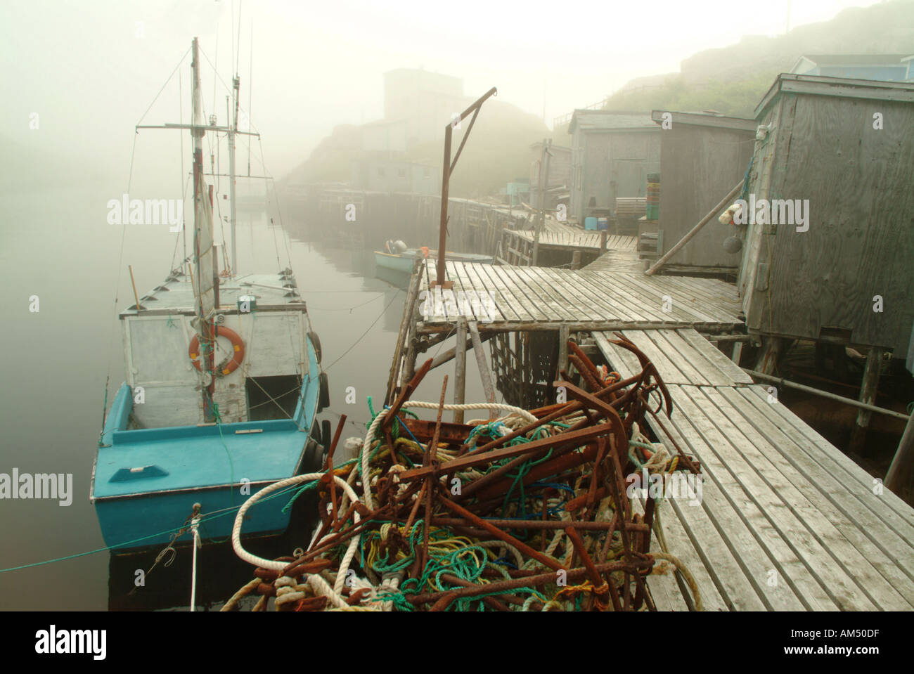 small out-port fishing village in Newfoundland named Petites which is now abandoned Stock Photo