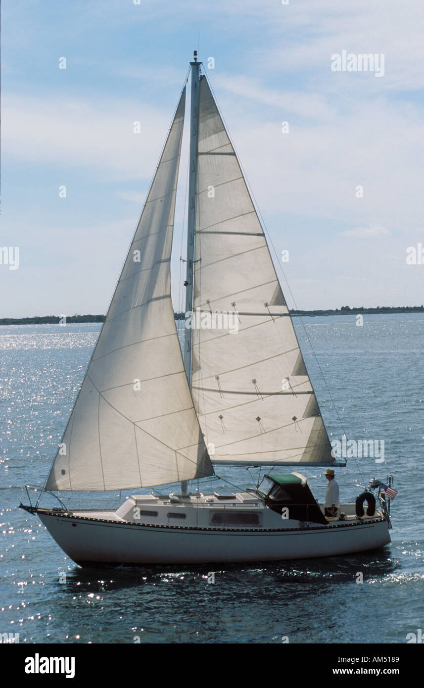 A 30 foot sloop sailboat underway Stock Photo Alamy