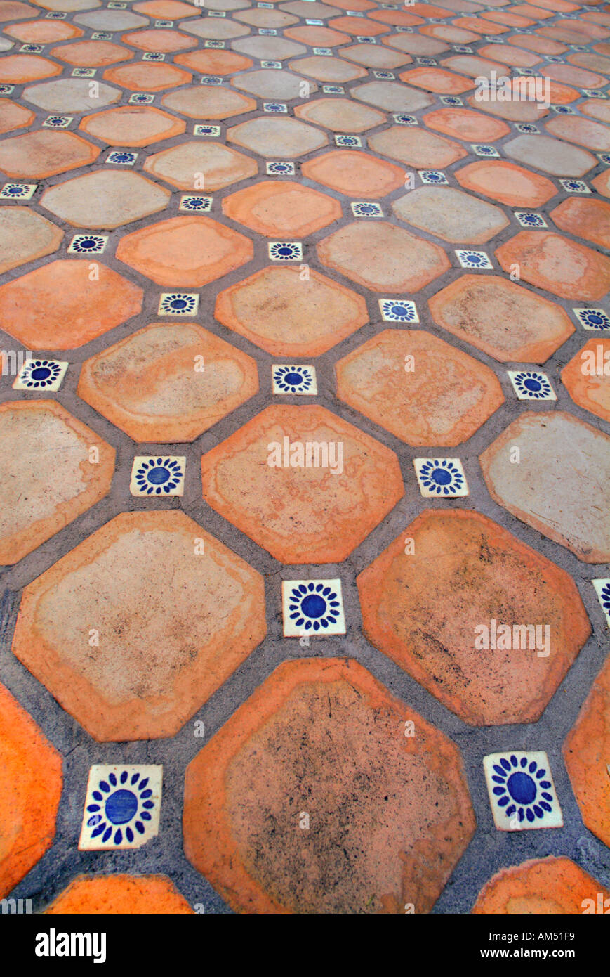 ceramic terra cotta Spanish tile floor Stock Photo