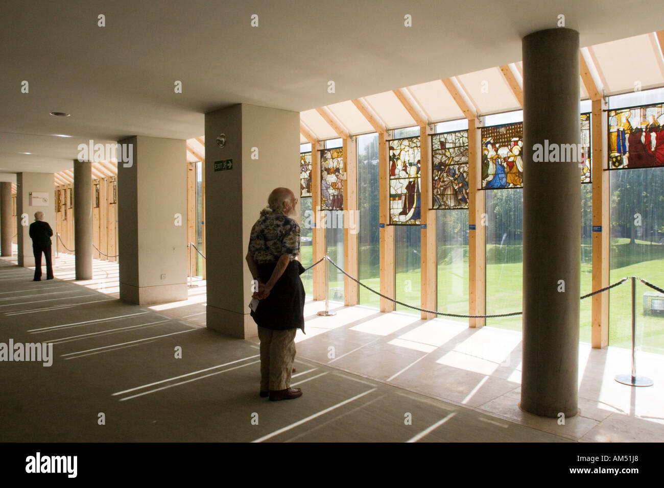 Stained glass panels hanging at the Burrell Collection Museum Glasgow