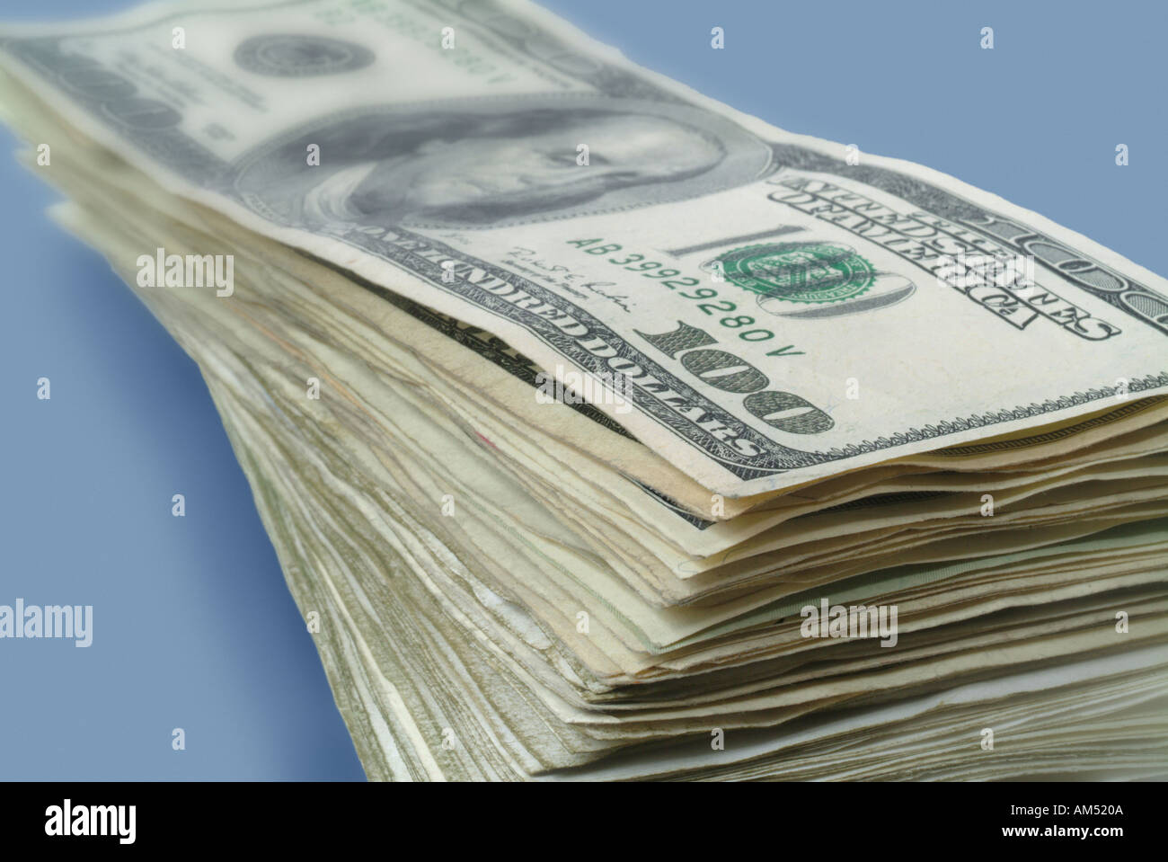 thick stack of American paper money $100 dollar bills. Stock Photo