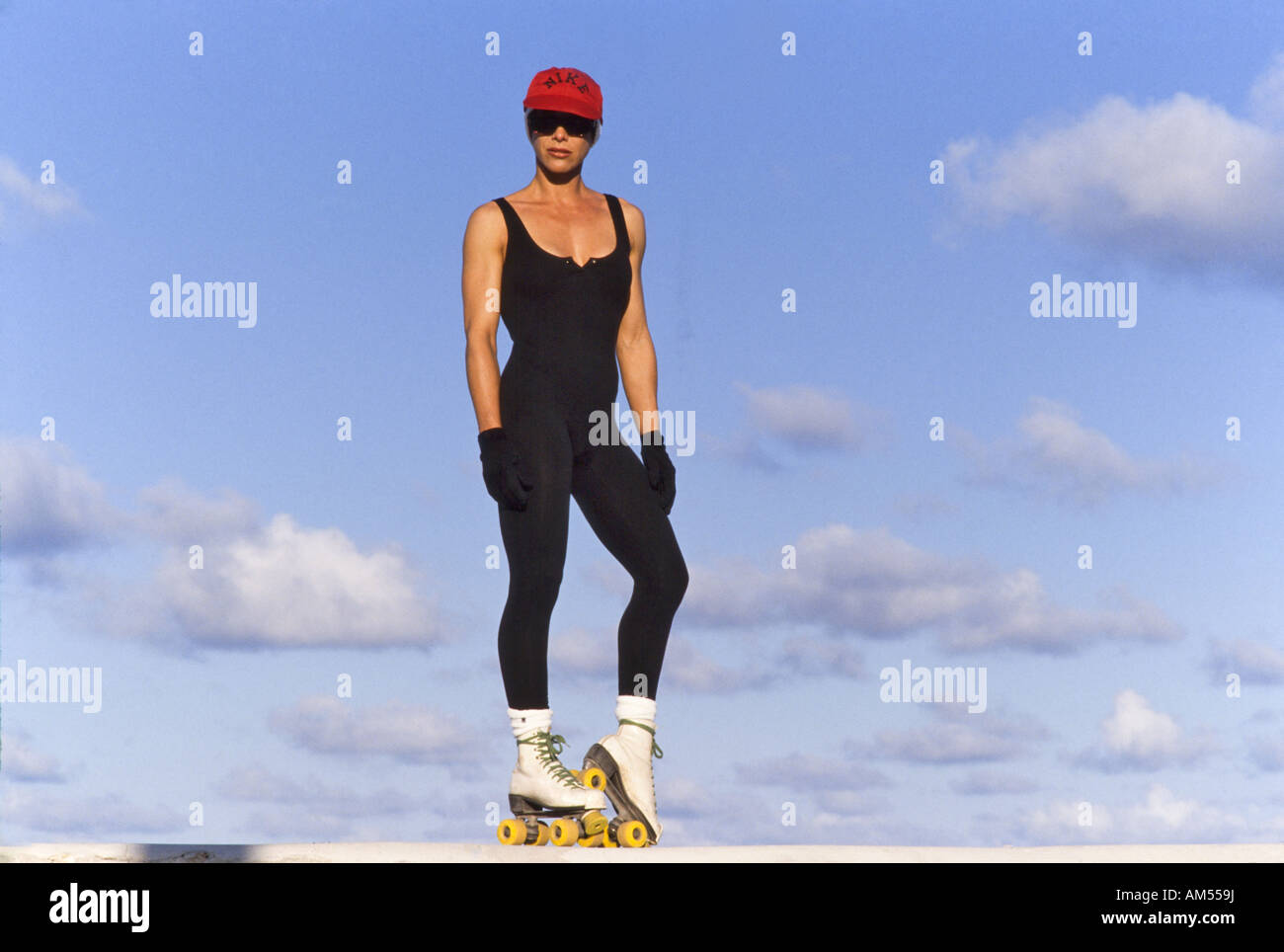 Woman exercising with rollerblades, South Beach, Miami Stock Photo